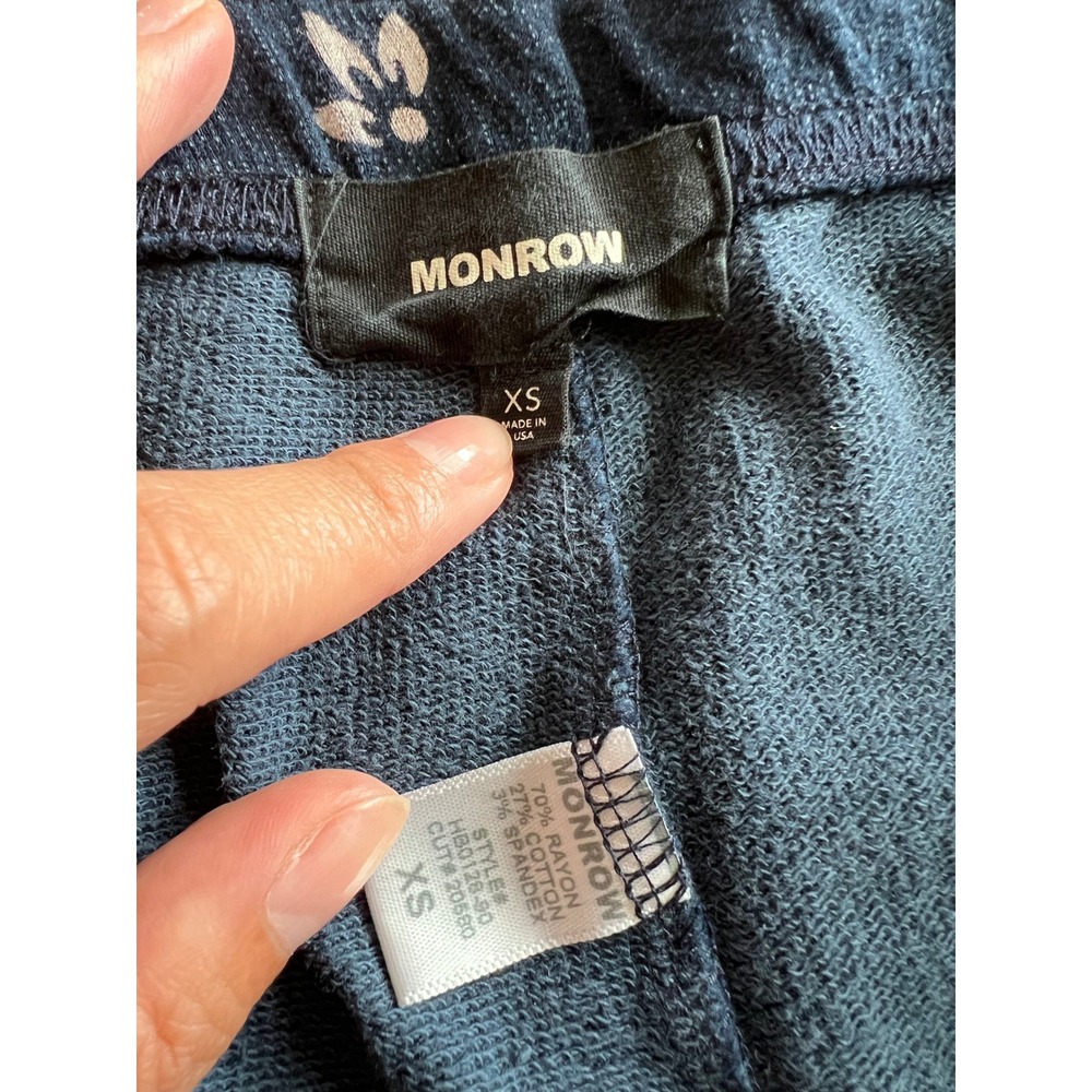 Monrow Bandana Print Raglan Jogger Pants Loungewear Navy Blue Elastic Waist XS - Picture 2 of 6